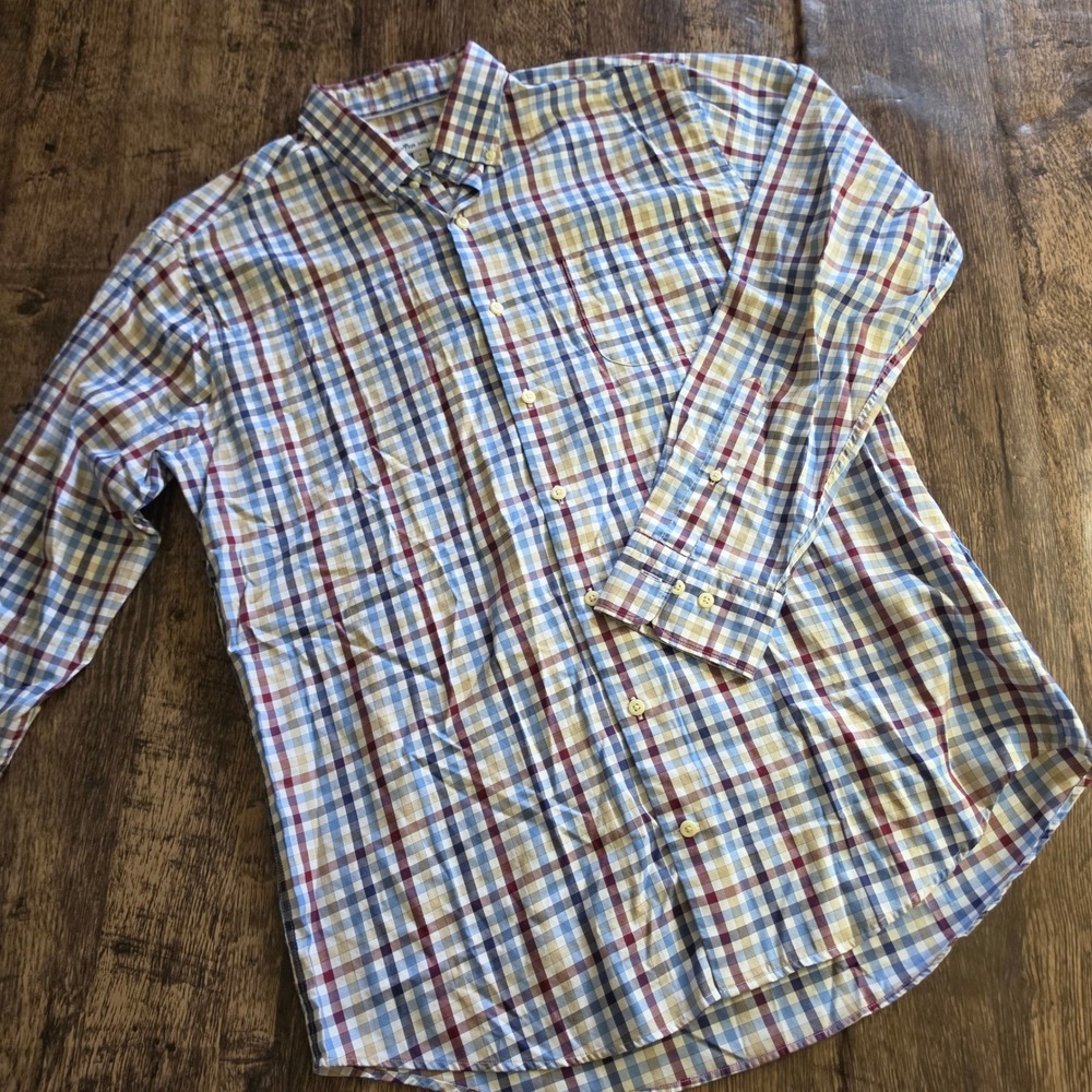 PETER MILLAR Button Down Shirt Mens Large Multicolor Plaid Long Sleeve Pocket